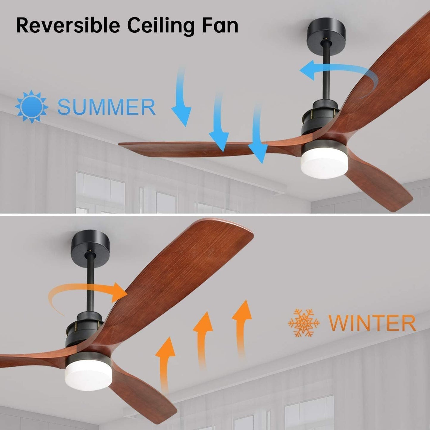 60 inch 3 Solid Wood Blade DC Motor Ceiling Fan Decorate for the Living Room with Light