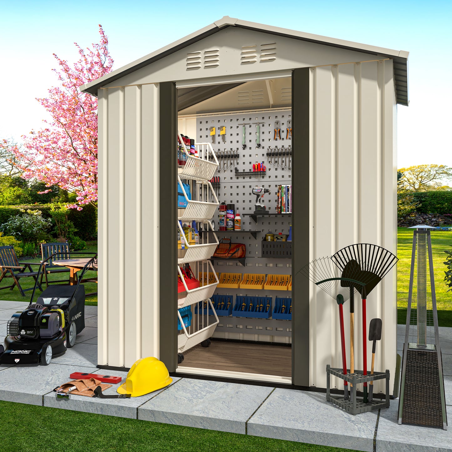 Outdoor Storage Garden Shed 5FTx3FT Apex Roof White