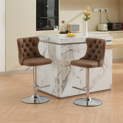 Swivel PU leather Barstools Adjusatble Seat Height from 25-33 Inch, Chrome base Bar Stools with Backs Comfortable Tufted for Home Pub and Kitchen Island, Beige,Set of 2,1512BR