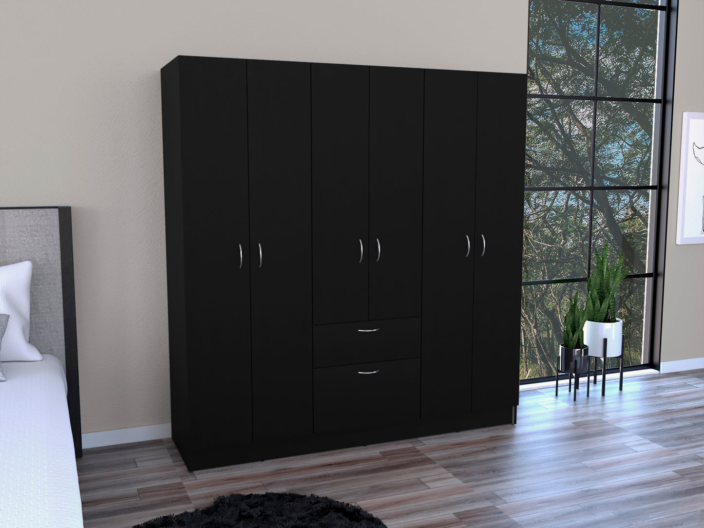 Six Doors Armoire Maya, Bedroom, Black / White