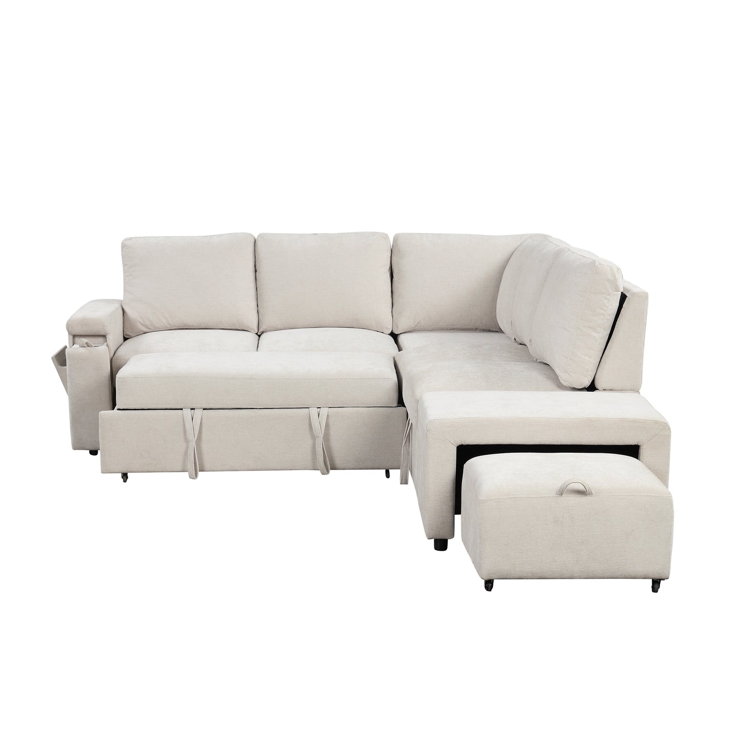 U_STYLE  L-shaped Padded Modular Sofa with Storage Space, USB Ports, and Cup Holders on the Armrests, Suitable for Living Rooms, Offices, and Apartments.