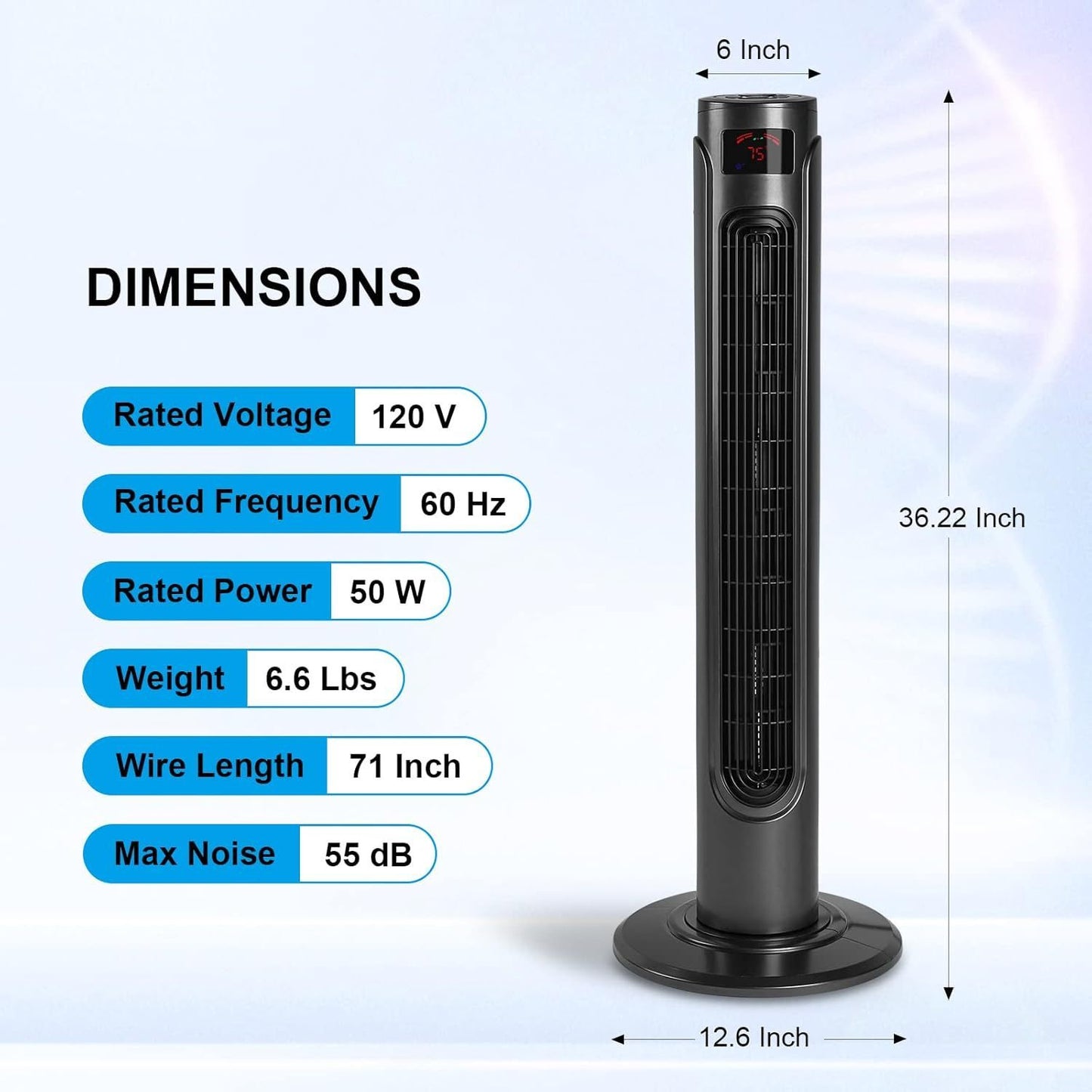 37-Inch Electric Oscillating Tower Fan with Remote Control for Indoor, Bedroom and Home Office, Black