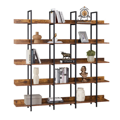 5 Tier Bookcase Home Office Open Bookshelf, Vintage Industrial Style Shelf with Metal Frame, MDF Board