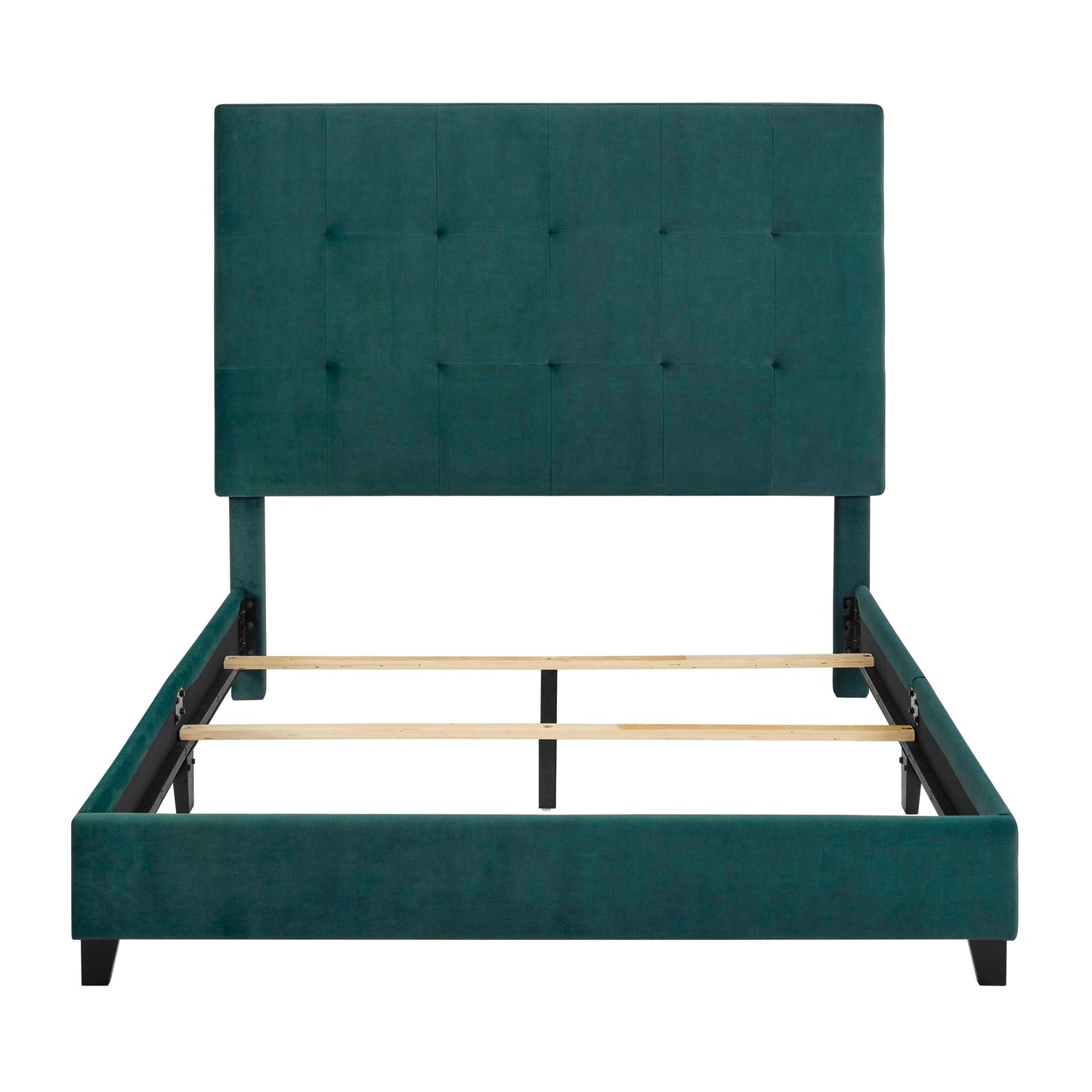 Queen Size Green Velvet Tufted Upholstered Platform Bed