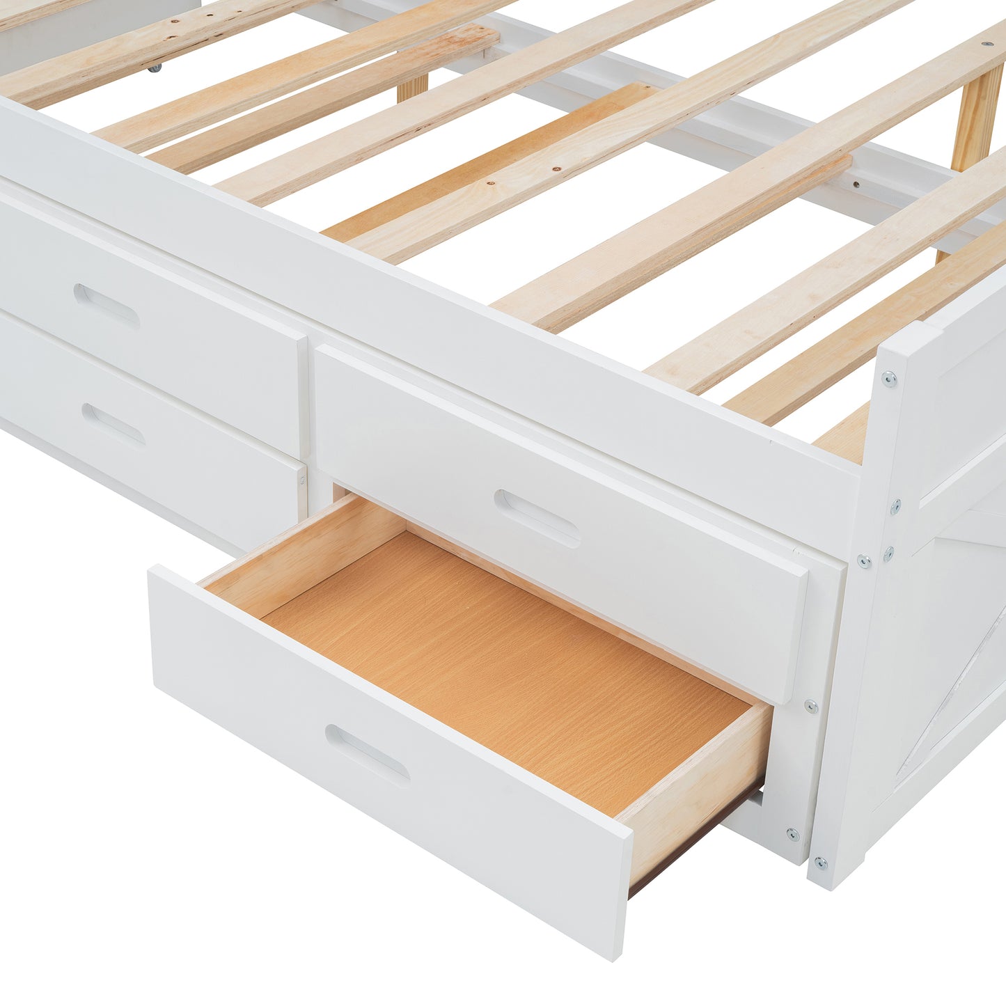 Full Size Wooden Bed with Storage Headboard with Outlets, Extendable Bed with Twin Size Trundle with Three Storage Drawers,White