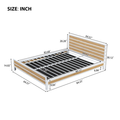 Queen Size Metal Platform Bed with Underneath Storage, White