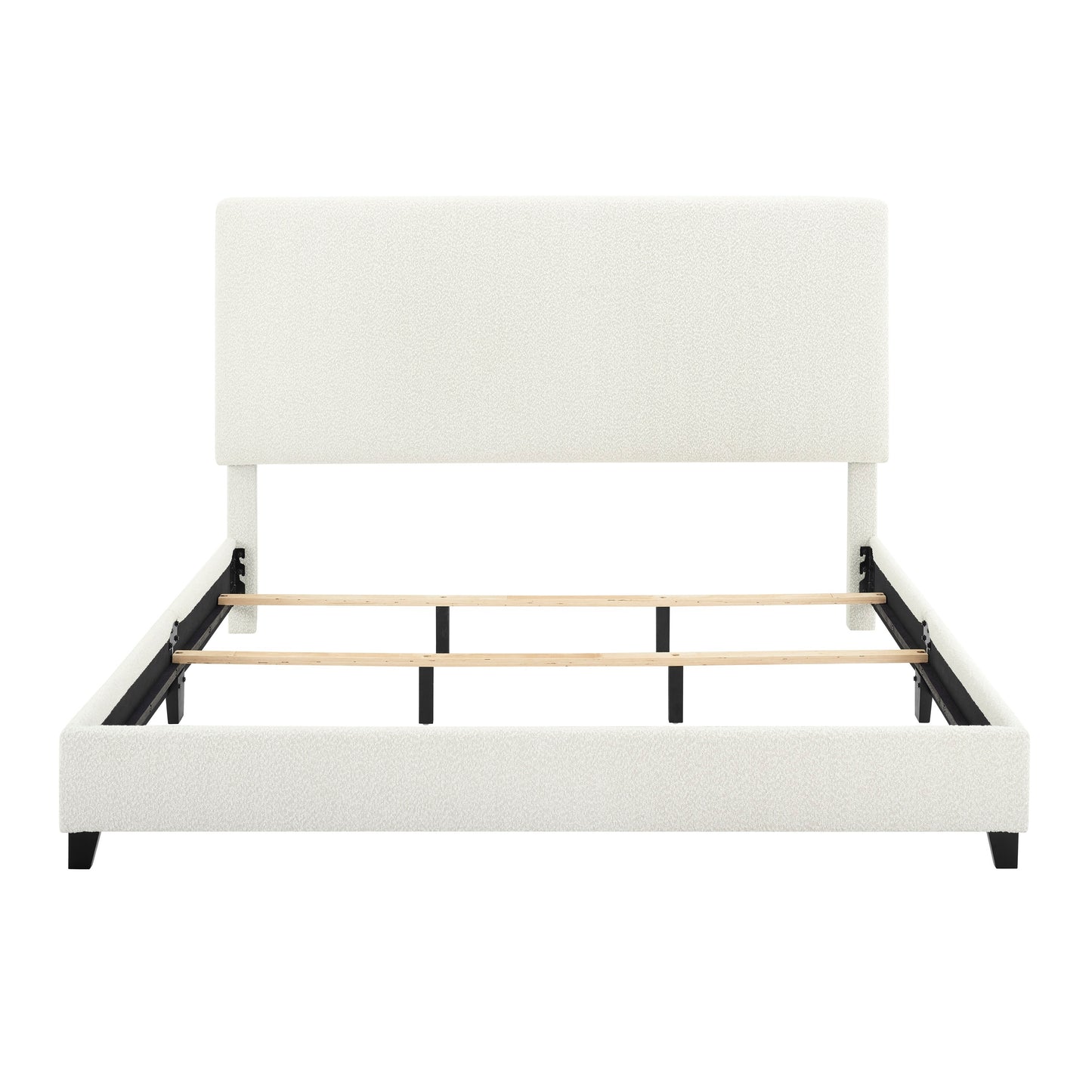King Size White Boucle Upholstered Platform Bed