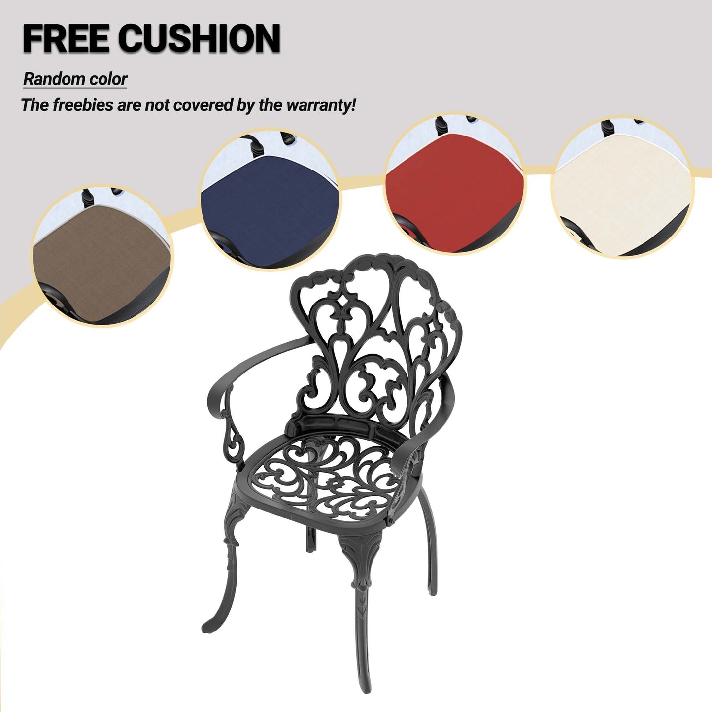 (Cushions In  Random Colors)3-Piece Set Of Cast Aluminum Patio Furniture With  Cushions