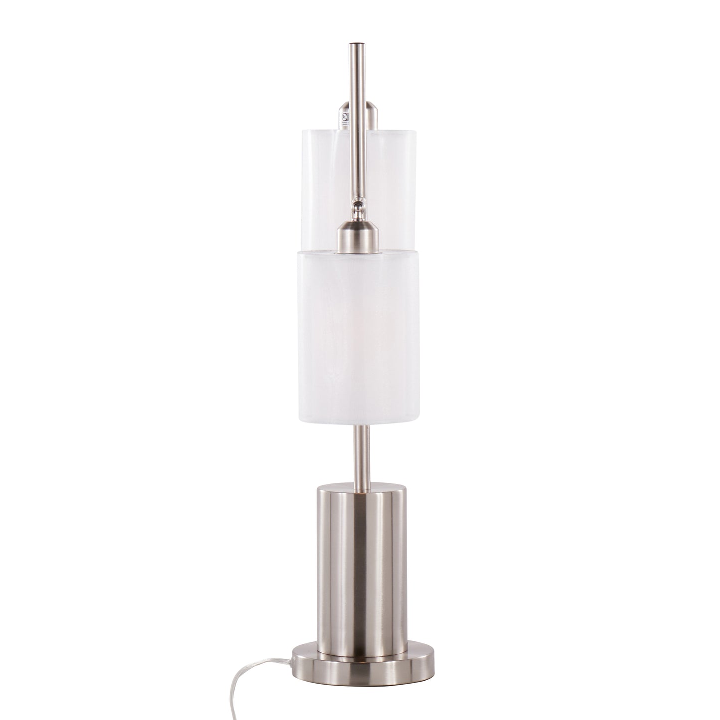 Cannes Contemporary Table Lamp in Nickel Metal with White Shades by LumiSource