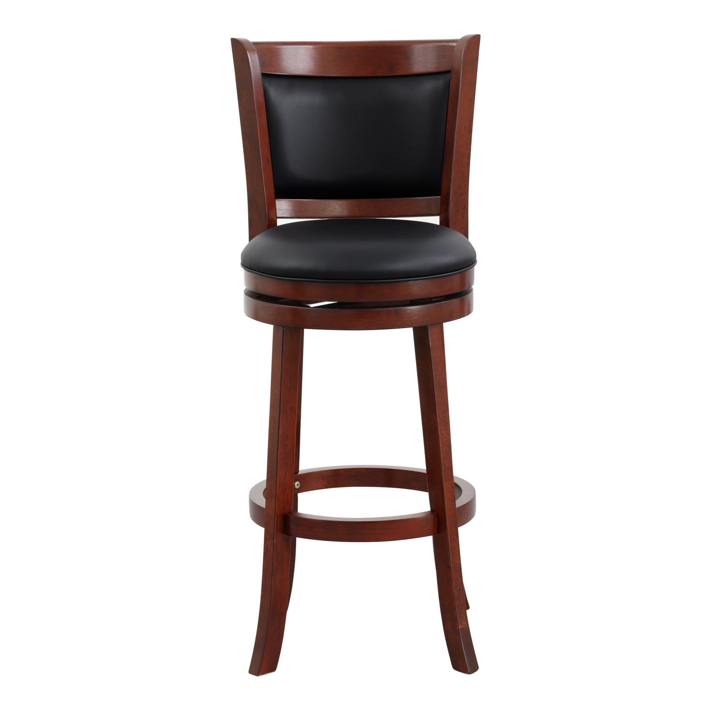 Comfortable Swivel Pub Height Chair 1pc Dark Cherry Finish Faux Leather Upholstery Solid Wood Furniture, Swivel Bar Chair