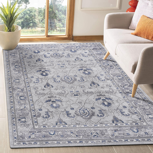 5X7 Grey/Blue/Oriental Non-Shedding Living Room Bedroom Dining Home Office Stylish and Stain Resistant Area Rug