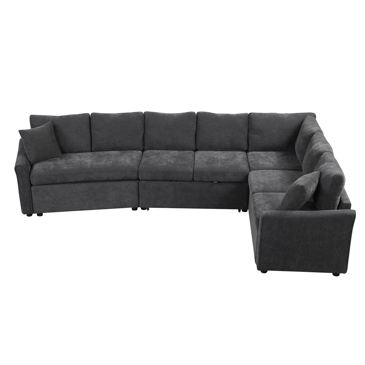124.8"L-shaped Sofa Convertible Sofa Bed Pull Out Sofa Sleeper with Two Back Pillows, Two USB Ports and Two Power Sockets for Living Room, Gray (Old SKU:SG000890AAE)