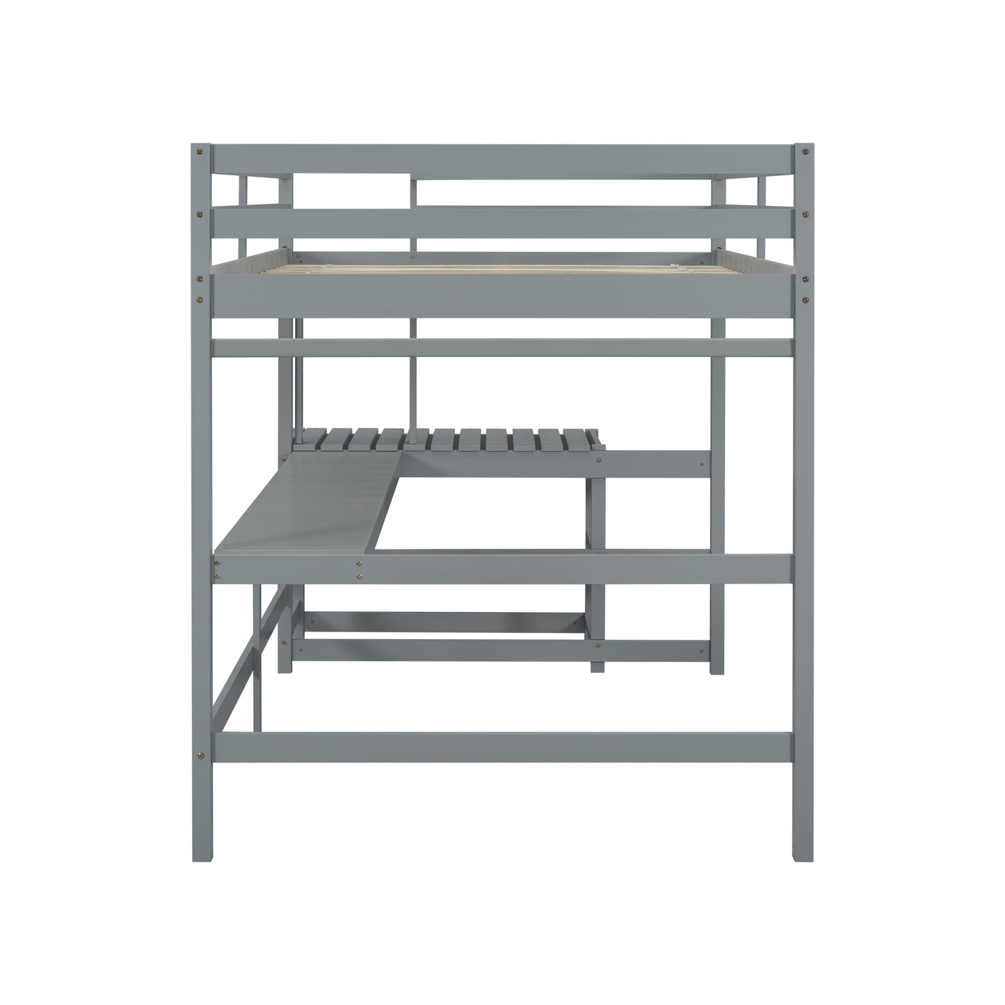 Full Size High Loft Bed with Built-in Desk, Ladder Platform, Ladders, Guardrails ,Grey