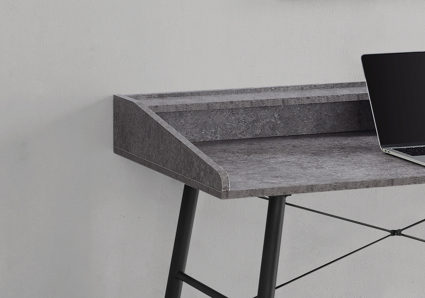 Computer Desk, Home Office, Laptop, Storage Shelves, 48"l, Work, Grey Stone Look Laminate, Black Metal, Contemporary, Modern