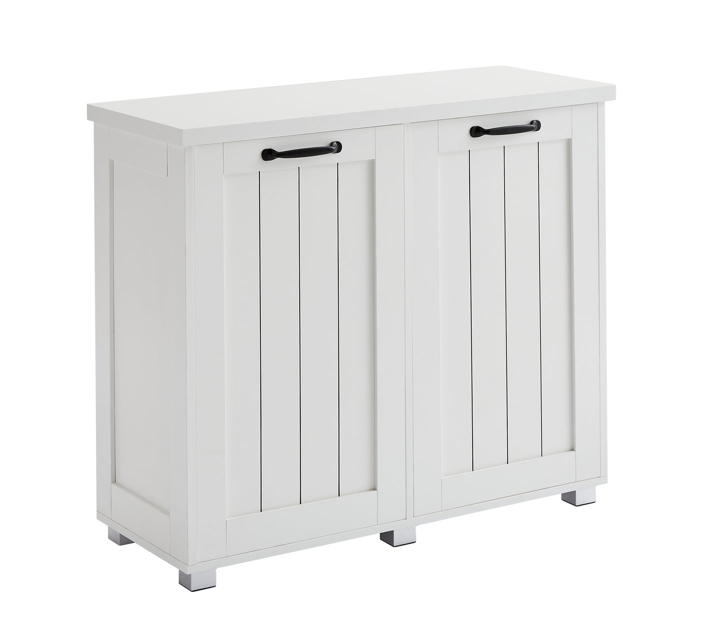 Two-Compartment Tilt-Out Trash Cabinet, Pet Proof Kitchen Trash Cabinet with Cutting Board, Free Standing Laundry Sorter Cabinet, Laundry Hamper, White