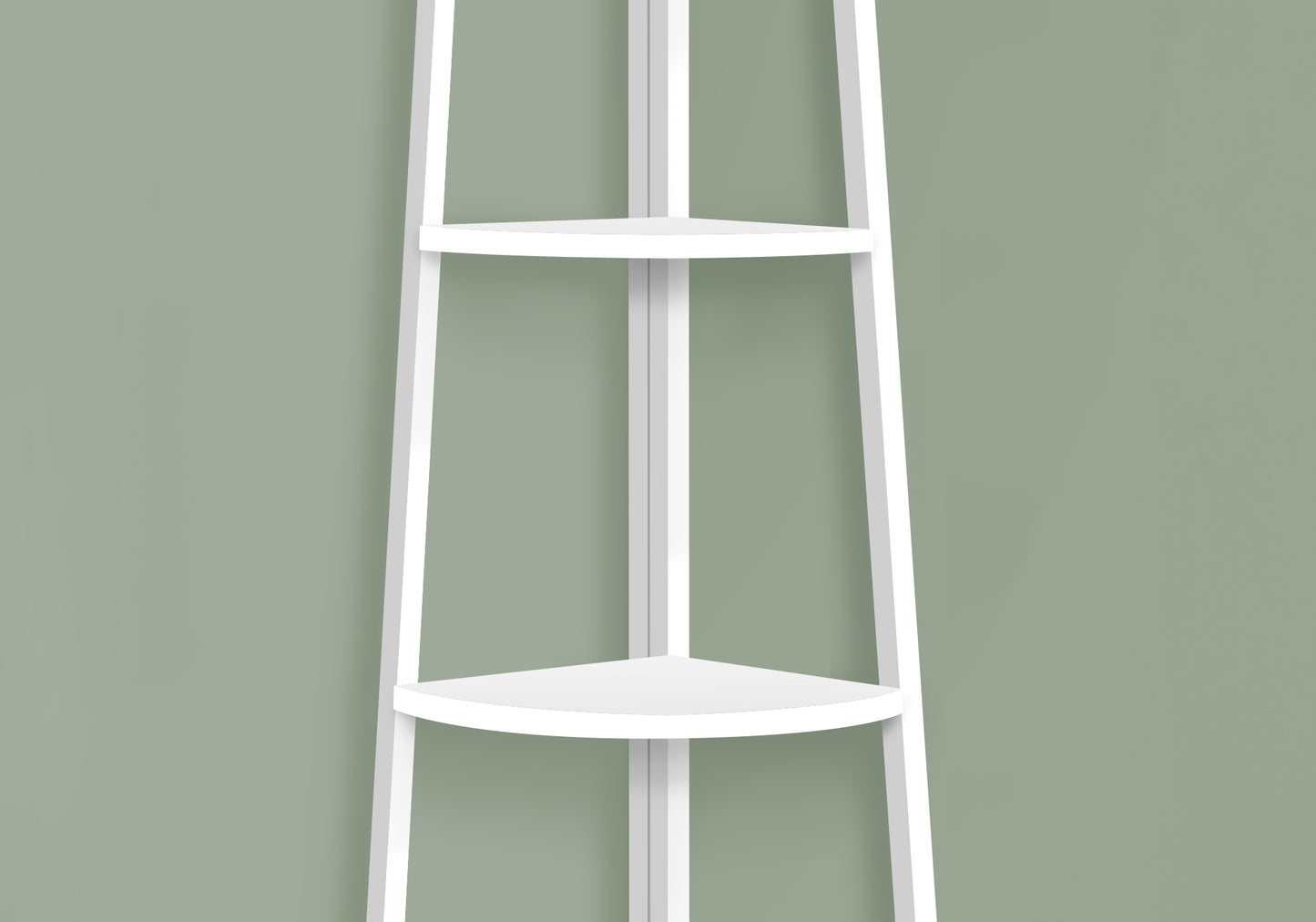 Bookshelf, Bookcase, Etagere, Corner, 4 Tier, 60"h, Office, Bedroom, White Laminate, White Metal, Contemporary, Modern