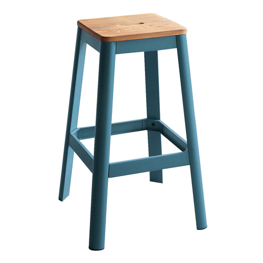 Natural and Teal Armless Bar Stool with Crossbar Support