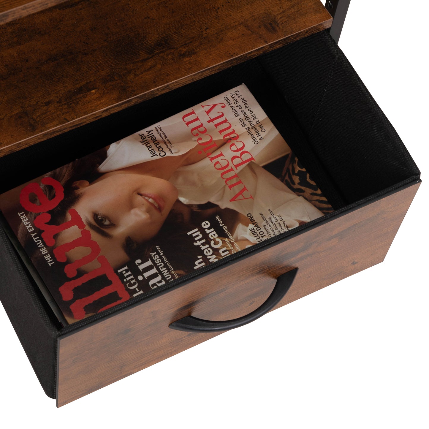 Set of 2 Nightstands with Charging Station, Bed Side Table with Non-woven Drawers, Shelves for Bedroom Living Room, End Table with USB Outlets, Rustic Brown