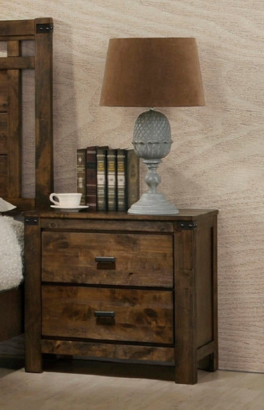 1pc Rustic Brown Two Drawer Nightstand Bedroom Solid Wood Wooden Furniture Nightstand End Table