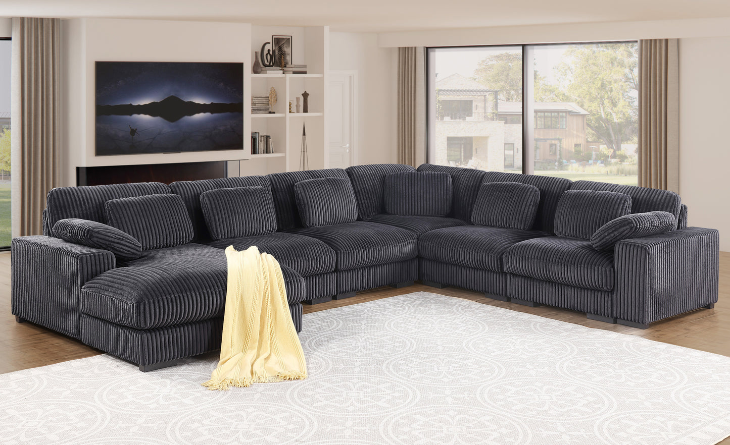 Nadine 155.5"W Dark Gray Corduroy Corner Sectional Sofa with Left-Facing Chaise