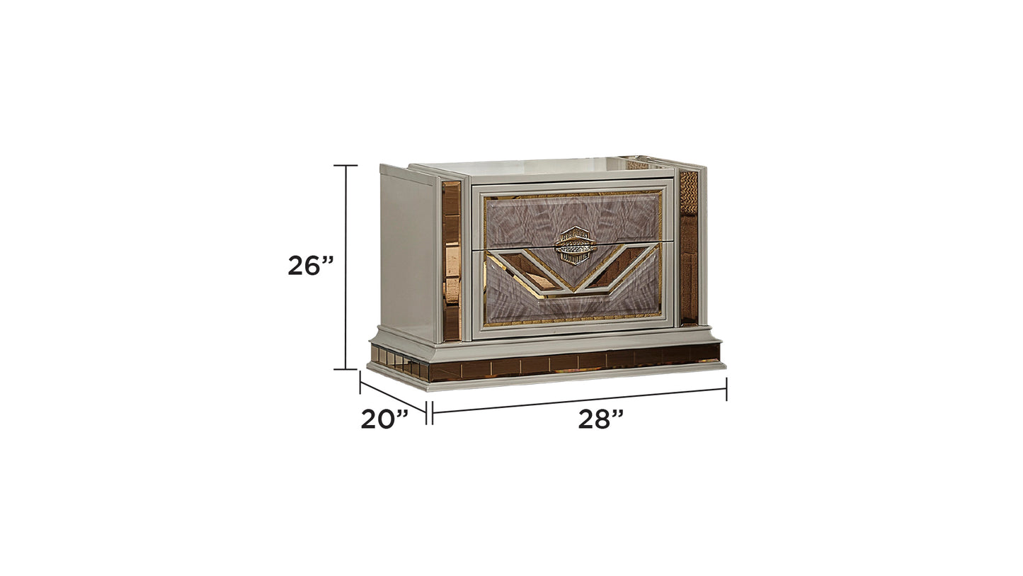Omari Modern Style 2-Drawer Night stand Made with Wood and Gold Accents in Beige
