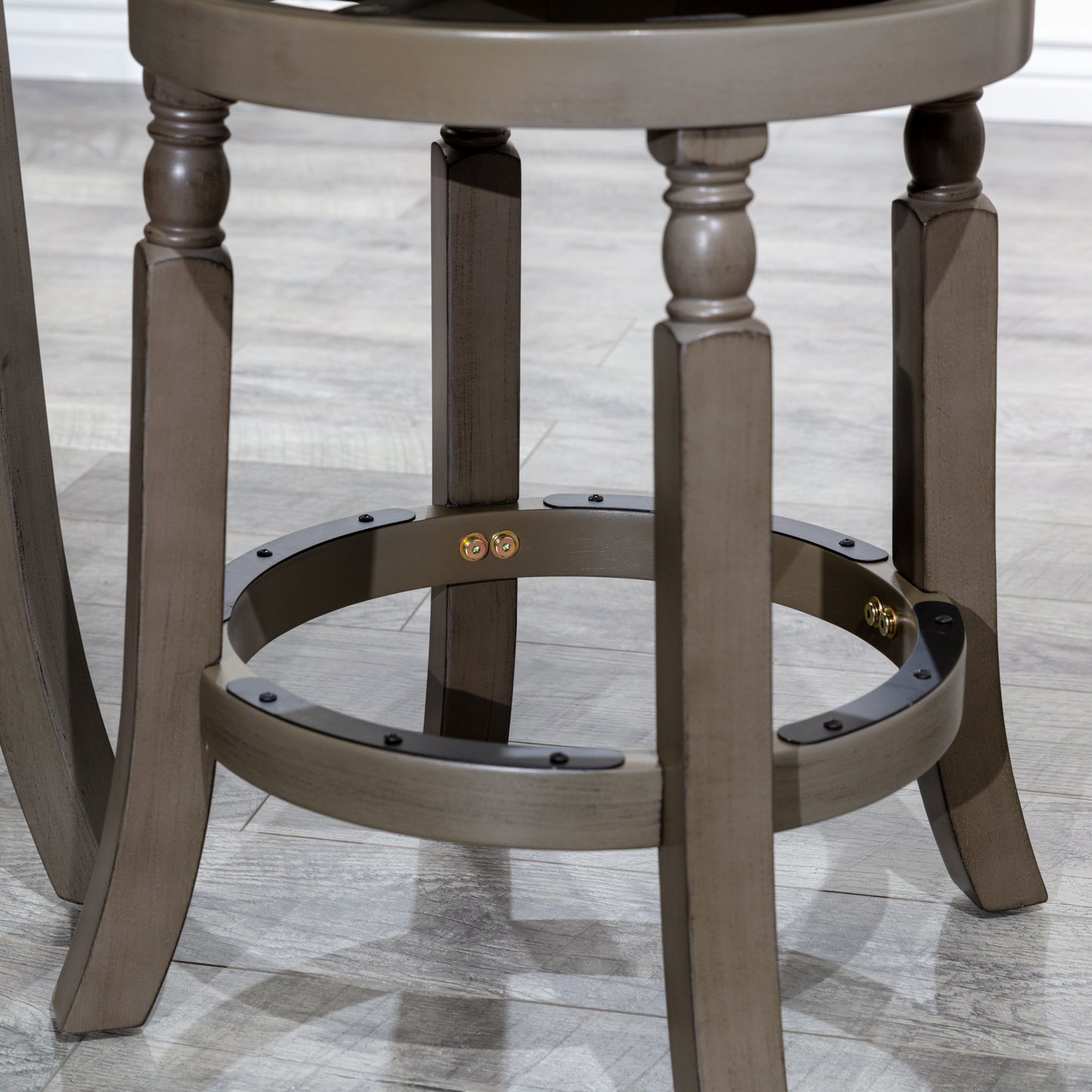 24" Counter Stool, Weathered Gray Finish, Charcoal Fabric Seat