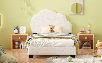 Twin Size Upholstered Boucle Fabric Platform Bed with Cloud-Shaped Headboard