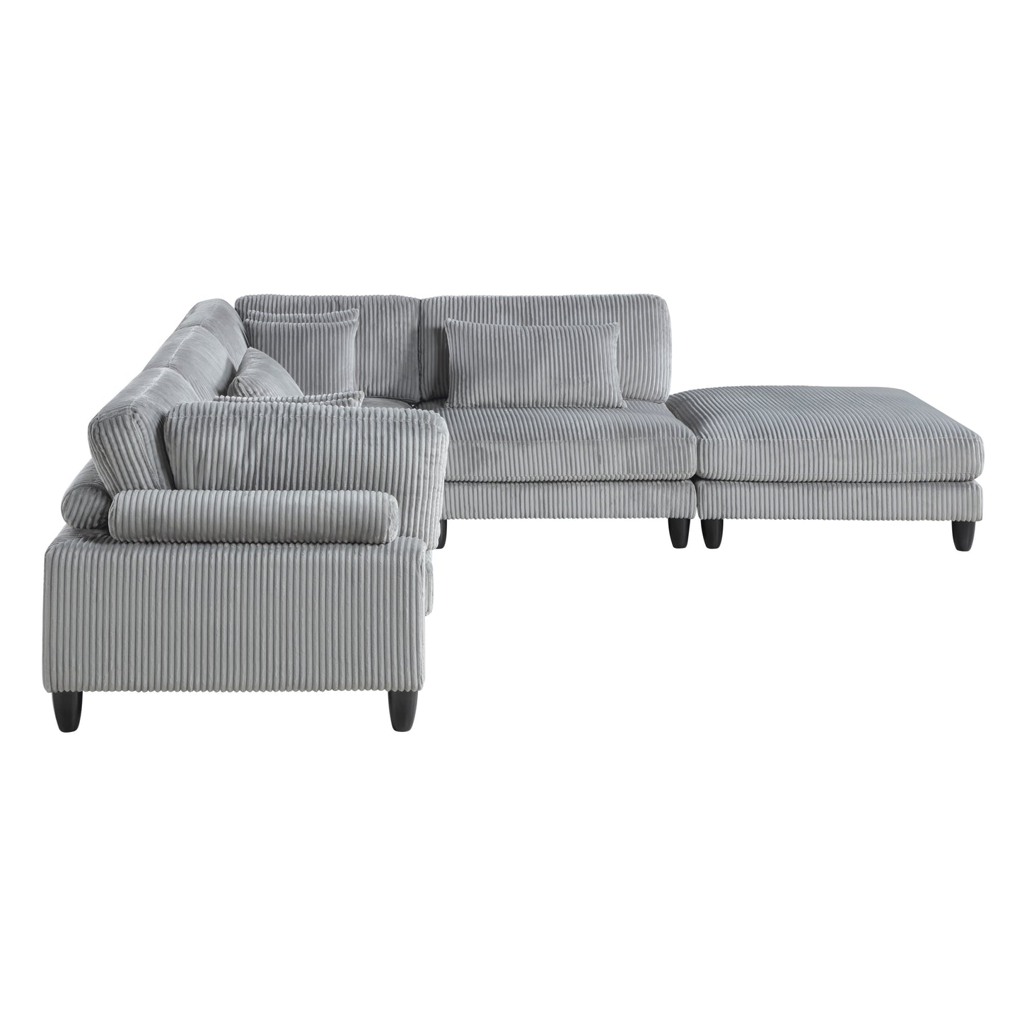 5pc Modular Sectional Set Gray Corduroy Upholstery 2x Armless Chairs 2x Corner Seats 1x Ottoman Pillows Living Room Furniture