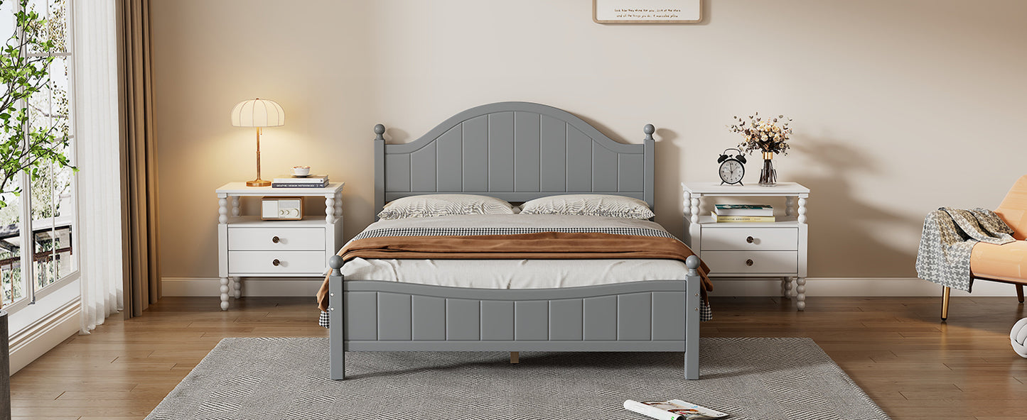 Traditional Concise Style Gray Solid Wood Platform Bed, No Need Box Spring, Queen