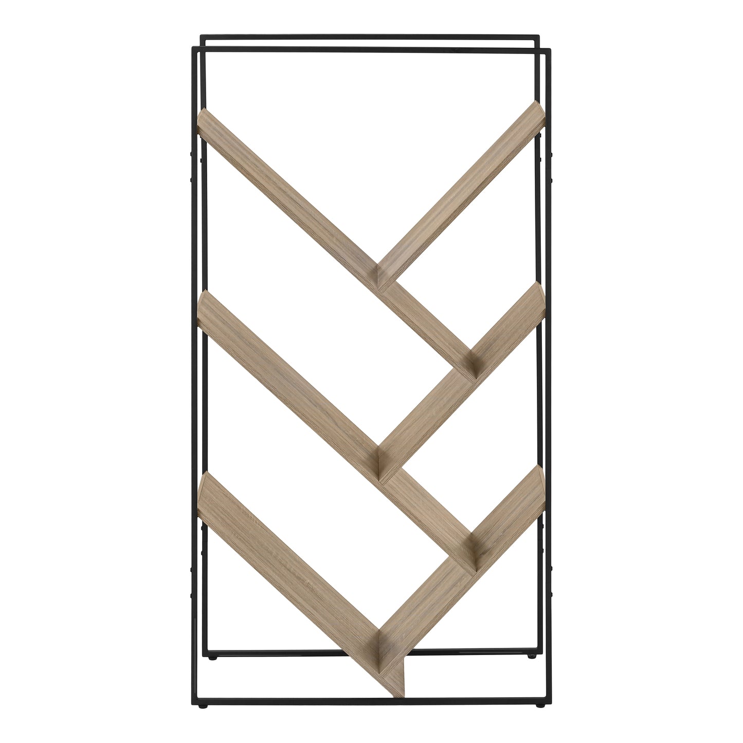 Bookshelf, Bookcase, Etagere, 3 Tier, 60"h, Office, Bedroom, Brown Laminate, Black Metal, Contemporary, Modern