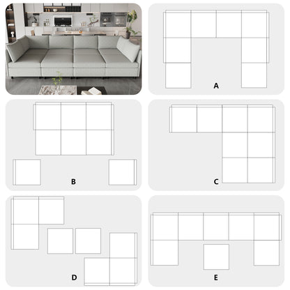 Modular Sectional Sofa, Convertible Sofa Seat With Storage, Sleeper Sectional Sofa Set, Fabric Flexible Modular Combinations for Living Room