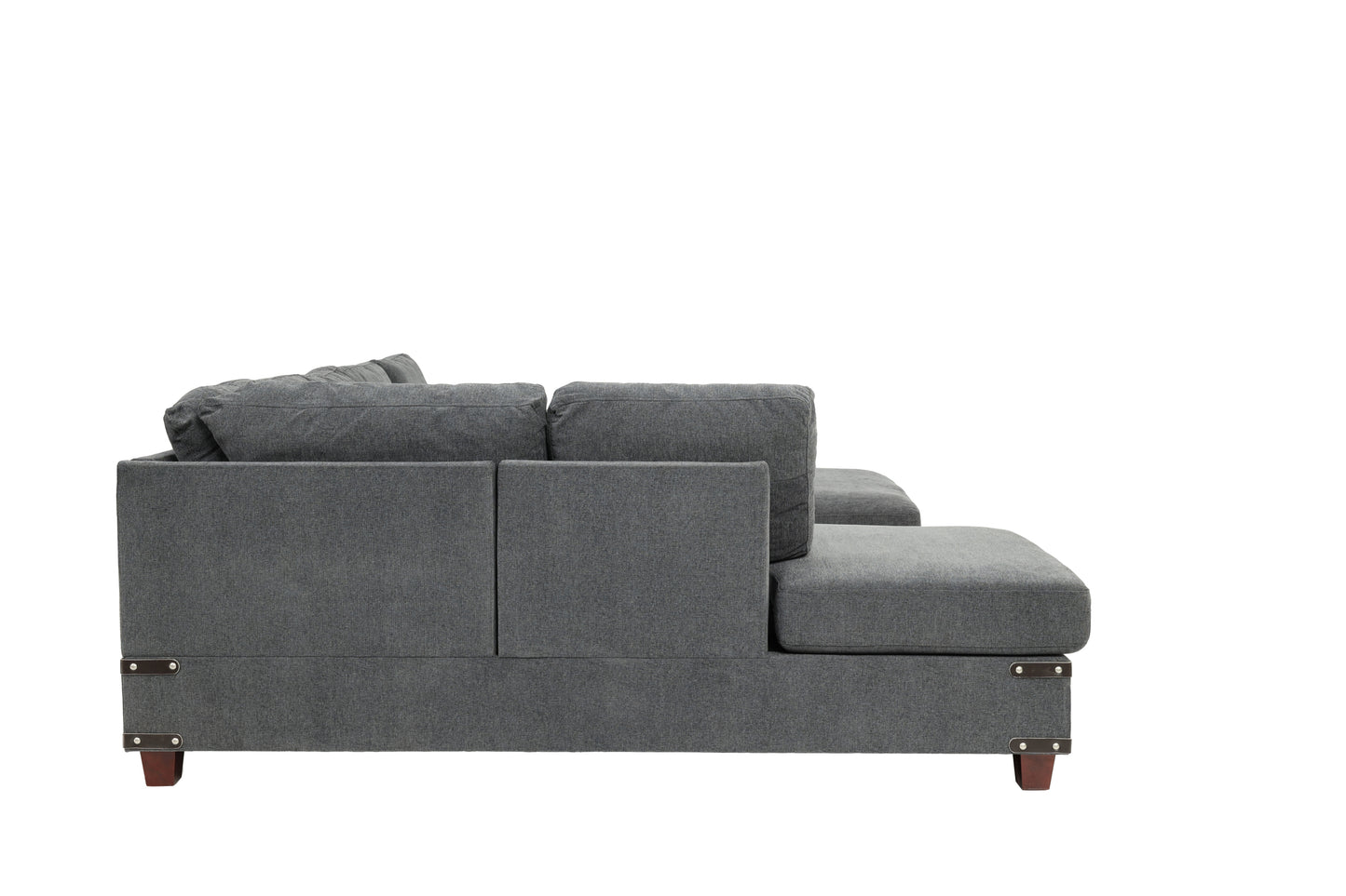 Living Room Furniture Charcoal Chenille Sectional w Ottoman Linen Like Fabric Sofa Reversible L/R Chaise Ottoman 3pc Sectional Sofa