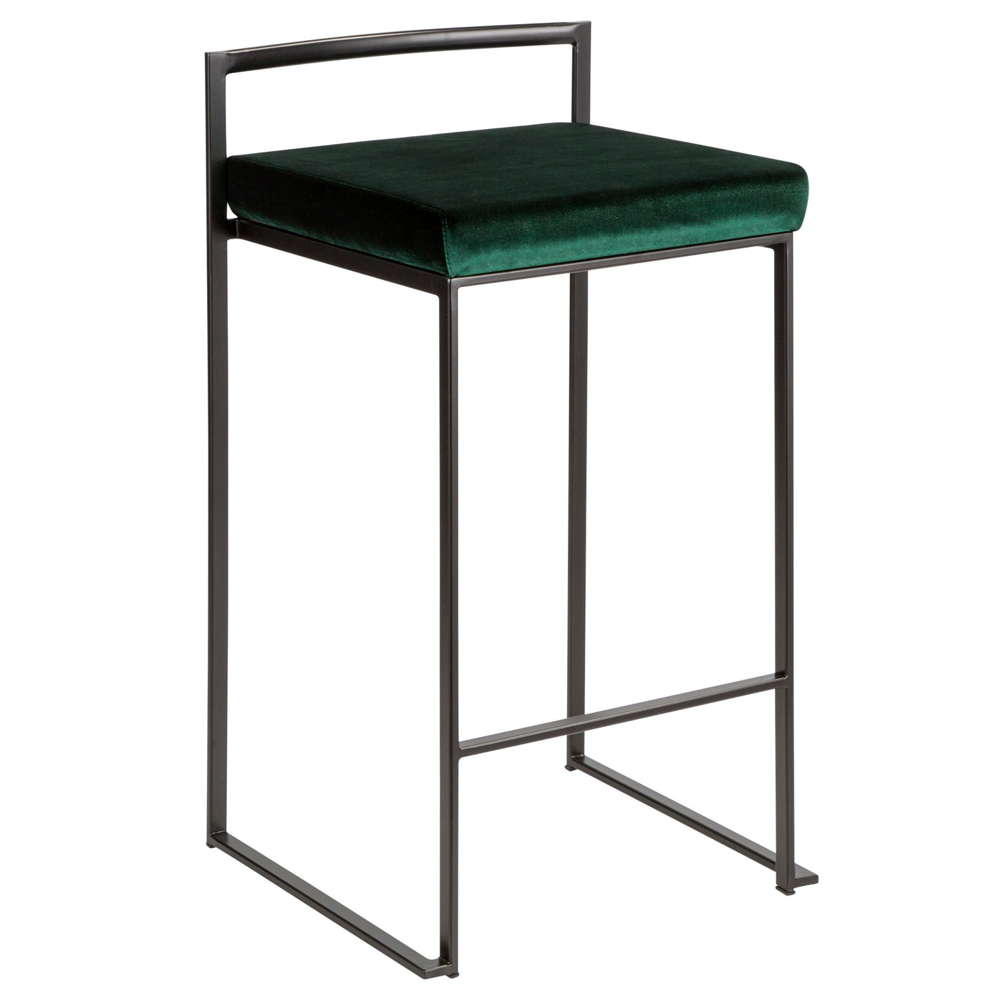 Fuji Contemporary Stackable Counter Stool in Black with Green Velvet Cushion by LumiSource - Set of 2