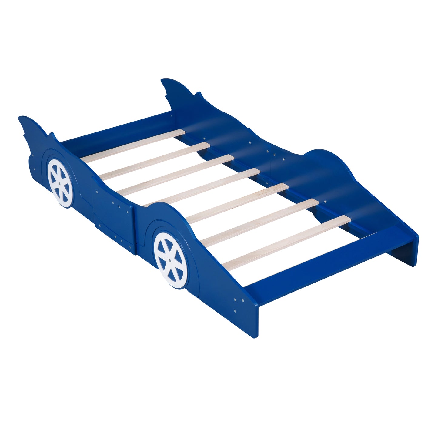 Twin Size Race Car-Shaped Platform Bed with Wheels,Blue