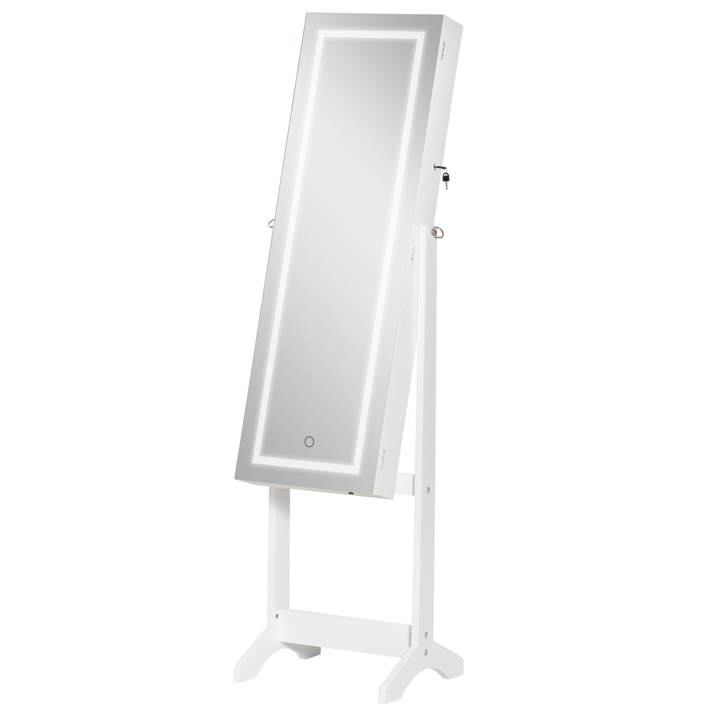 HOMCOM Floor Standing Jewelry Cabinet with LED Light, Lockable Jewelry Organizer with Full-Length Mirror, and 4 Adjustable Angles, White