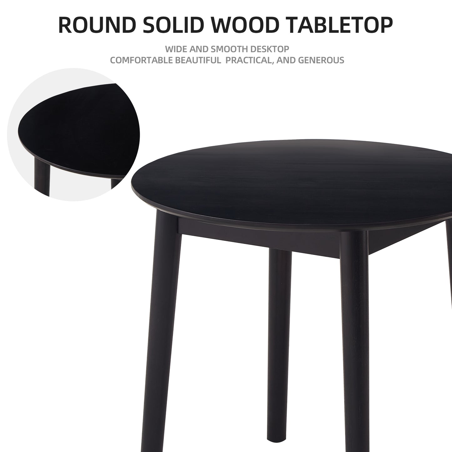 Black Round Table, all solid wood, can sit 2-4 people diameter 31.5 inches