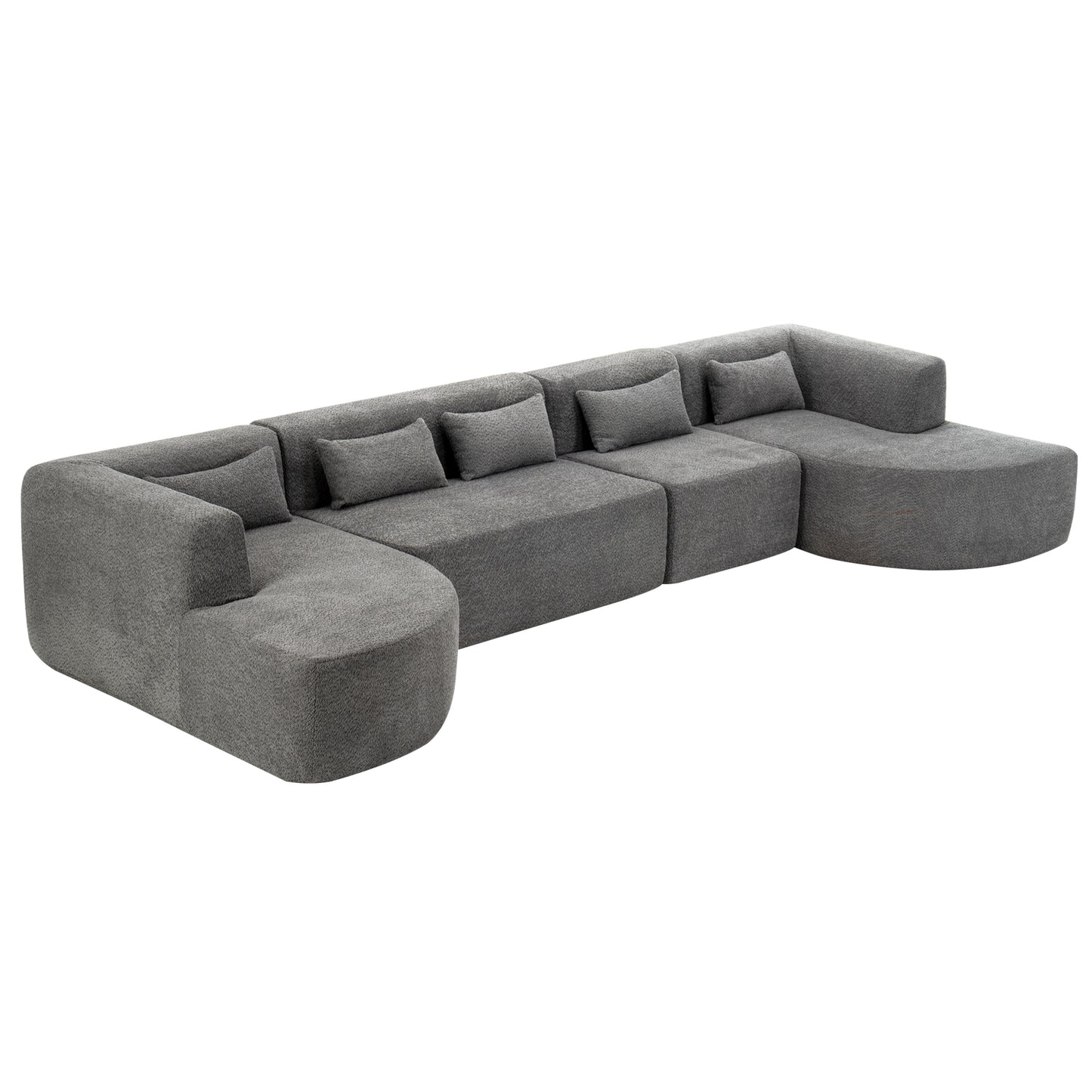 143.7" Upholstered Sofa Free-combined Sofa Couch with Two Chaise Lounge and Five Back Pillows for Living Room, Light Gray