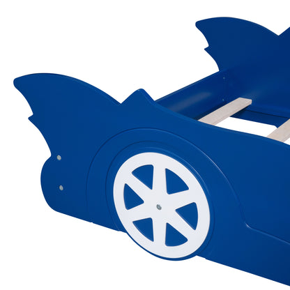 Twin Size Race Car-Shaped Platform Bed with Wheels,Blue