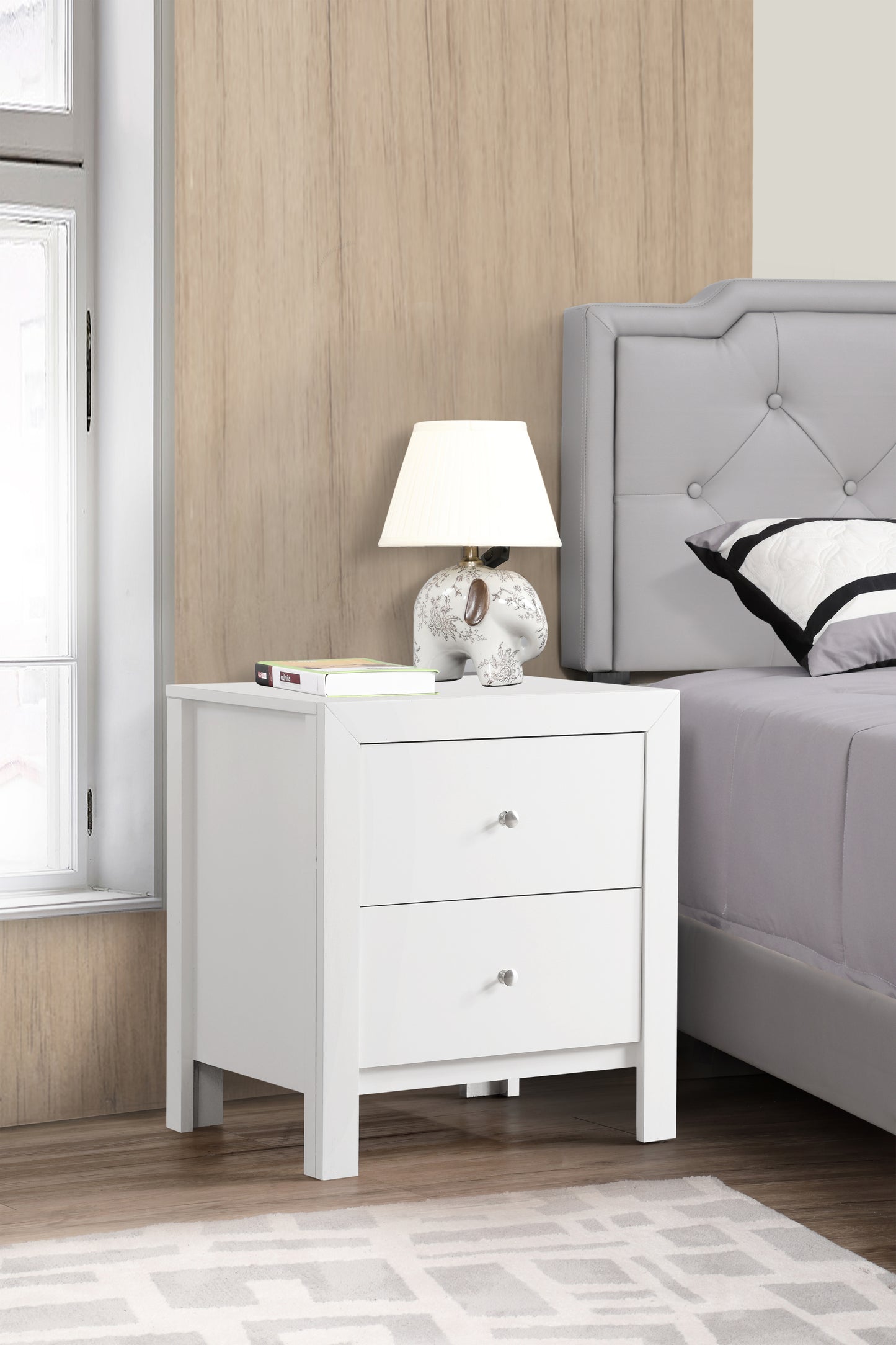 Elegant White Transitional Nightstand