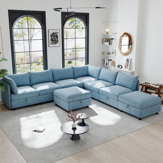 Modular Sectional Sofa, Convertible Sofa Seat With Storage, Sleeper Sectional Sofa Set, Fabric Flexible Modular Combinations for Living Room