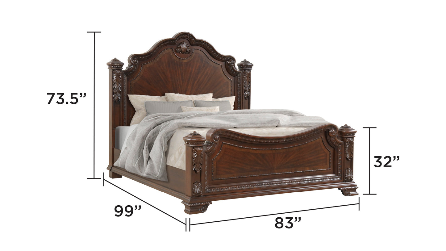 Traditional Style 5 Pc King Bedroom Set With Intricate Wood Carvings Made with Wood in Walnut