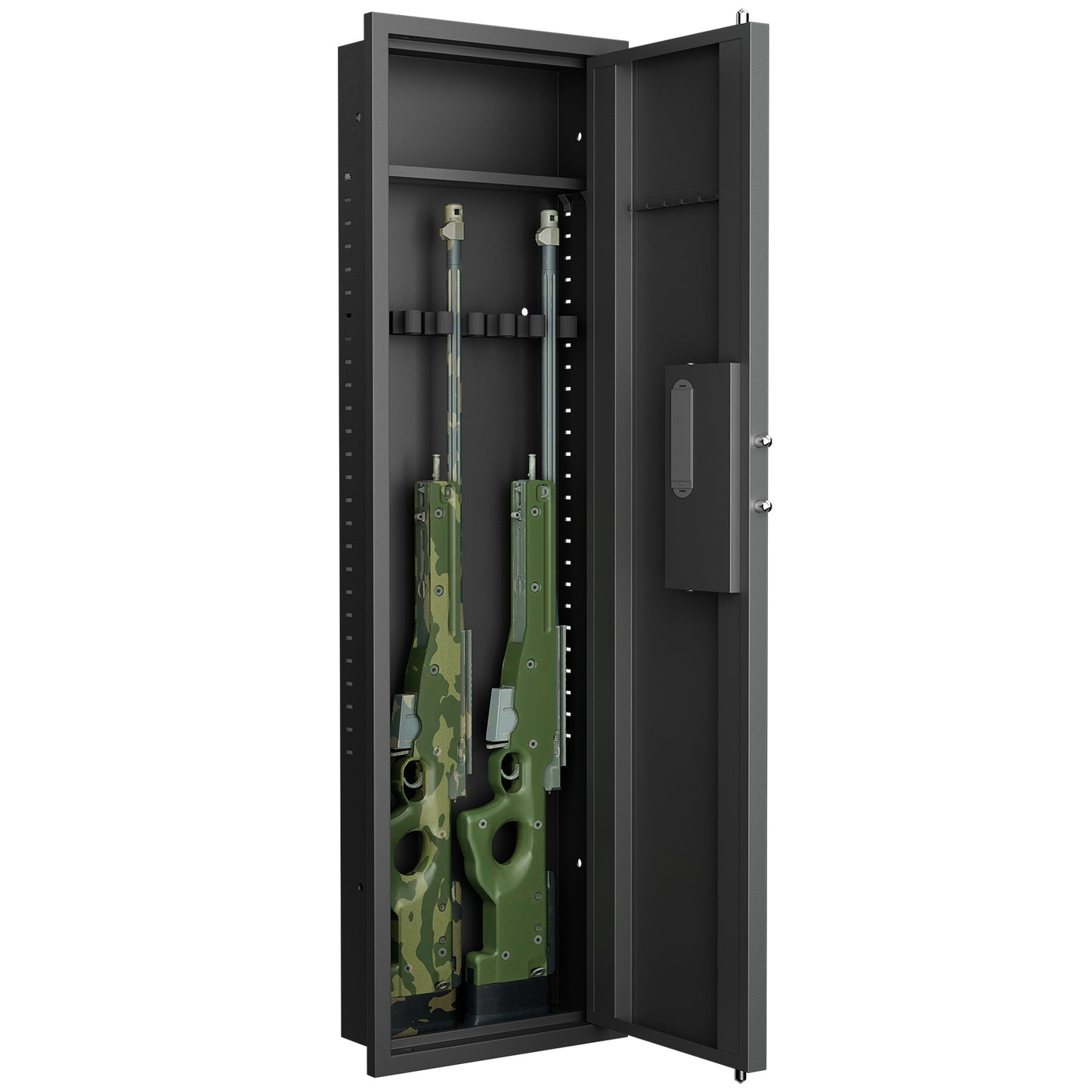 53" Fingerprint Touch Panel In-Wall Safe,Hidden Wall Gun Safe for Rifles with Adjustable Shelves,Assembled Storage Multifunctional Wall Safe for Firearm and Valuables (Black-Fingerprint)