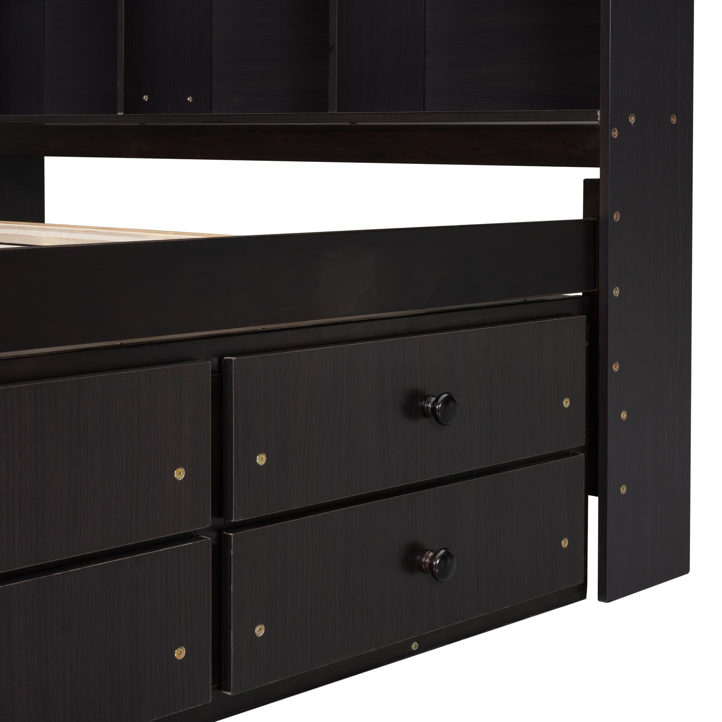 Full Bed with Bookcase Headboard, Under bed Storage Drawers and Bed End Storage Case,Espresso