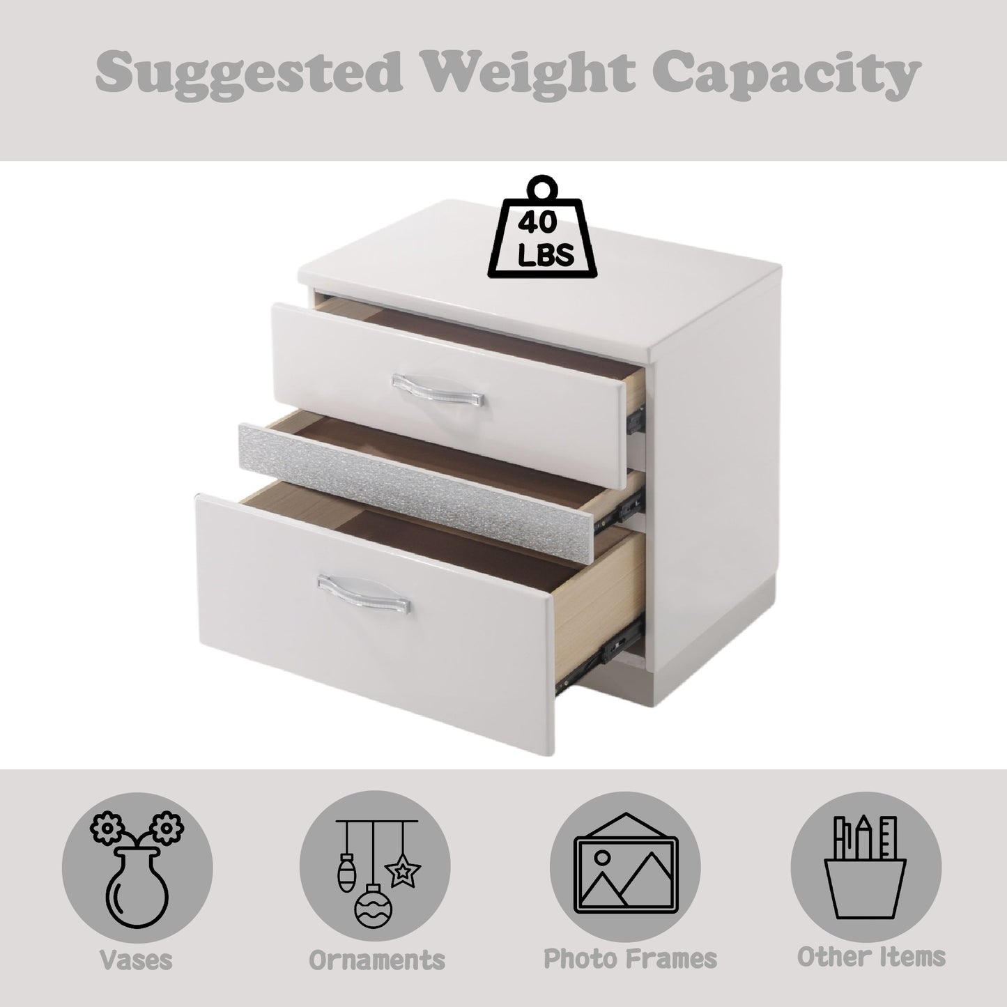 Naima II White High Gloss Finish Nightstand