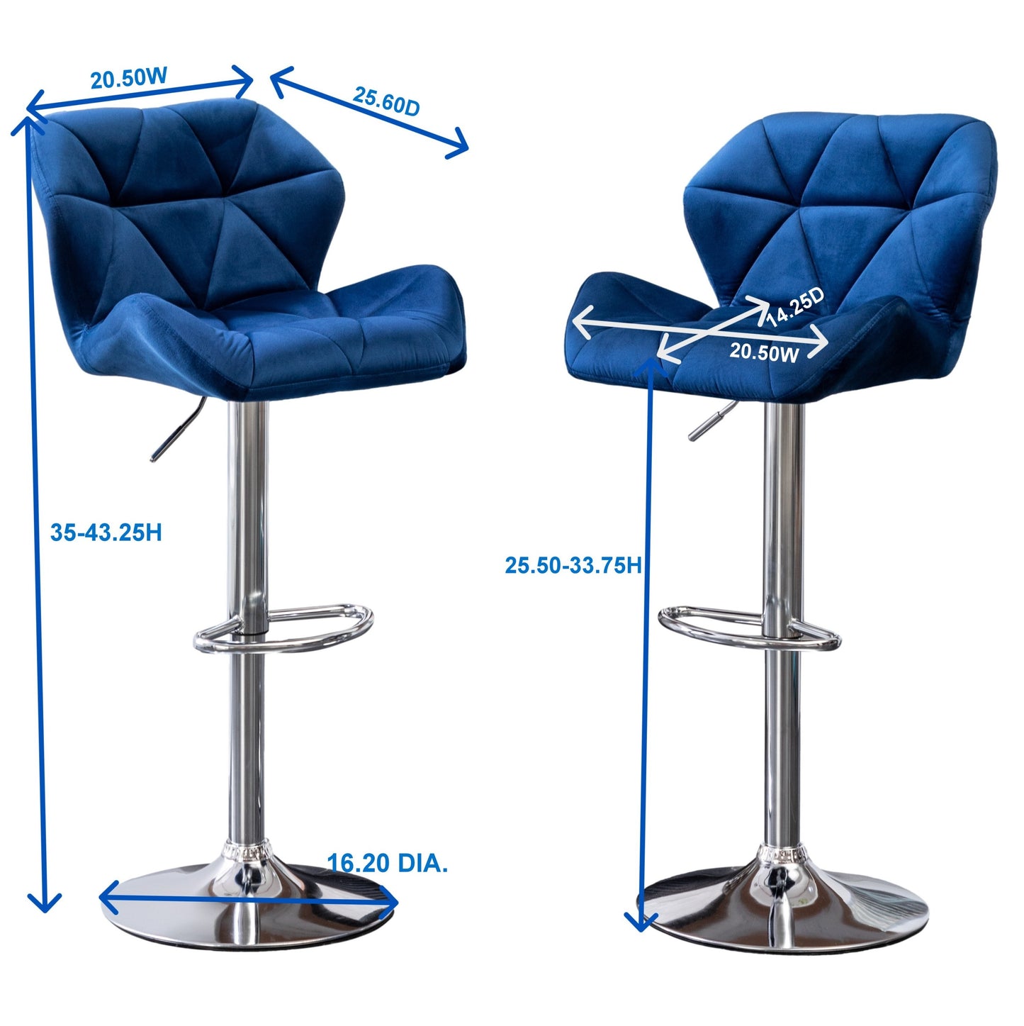 Breni Velvet Diamond Tufted Swivel Adjustable Height Barstool, Set of 2, Mauve