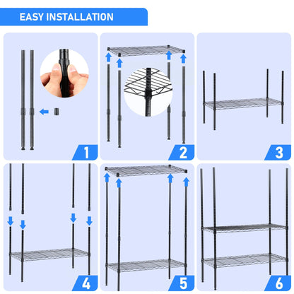 Heavy Duty 5-Tier Shelving Units Adjustable, Wire Shelf with 800 lbs Capacity (160 per Shelf), 24" D x 14" W x 59 "H, Black, 5 Levels, Storage Shelf with Wheels & Leveling Feet