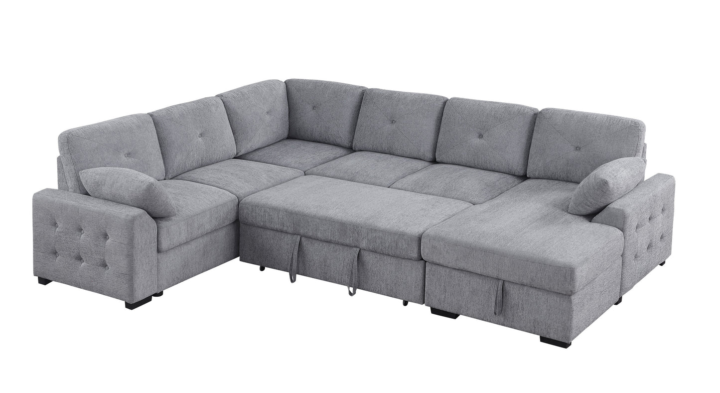 Nyhan Upholstered Corner Sectional with Pull out Loveseat and storaged Chaise