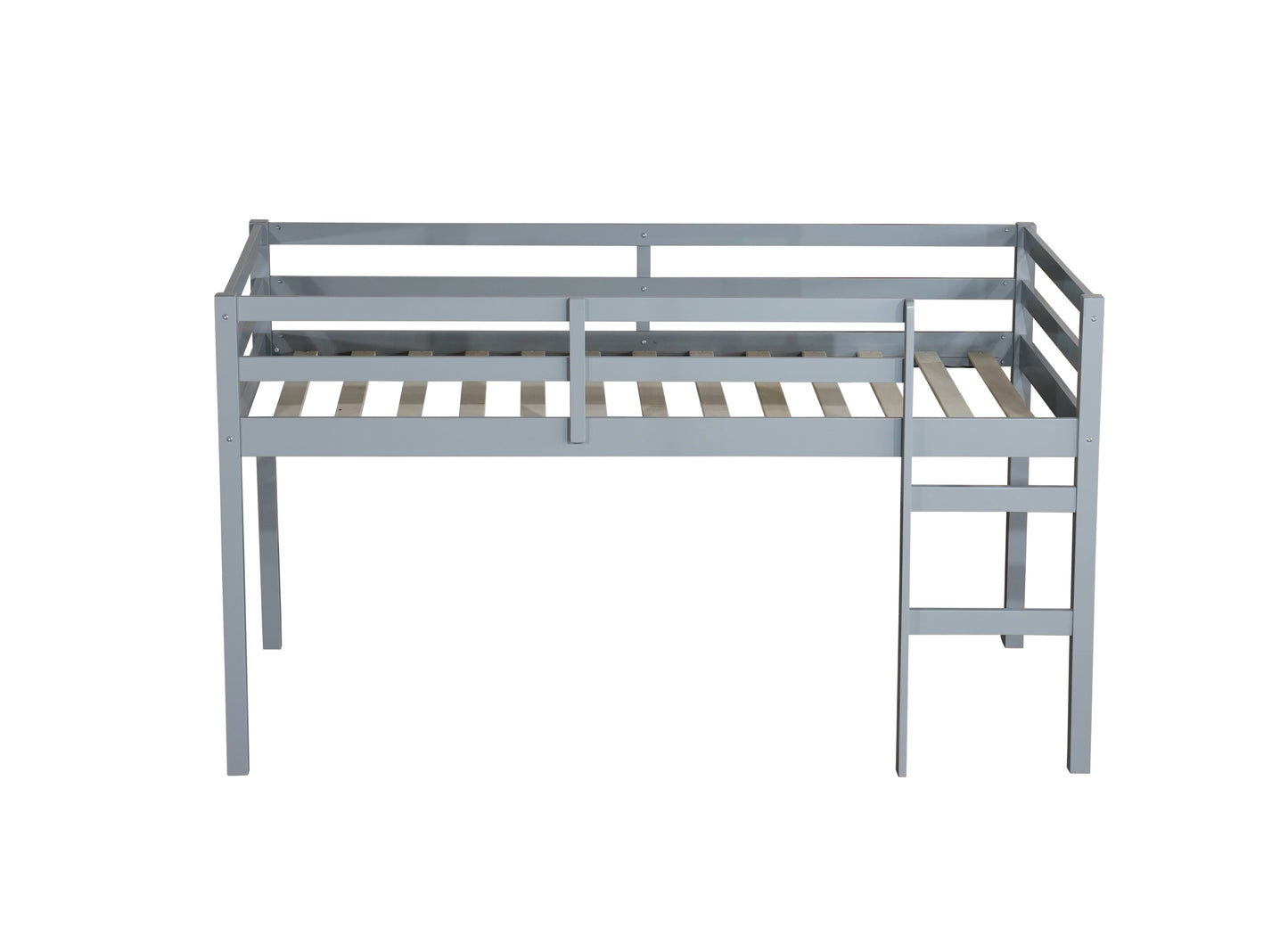Solid Wooden, Rubber Wooden Twin Loft Bed with Ladder, Bed Platform of Strengthened Slats , Grey