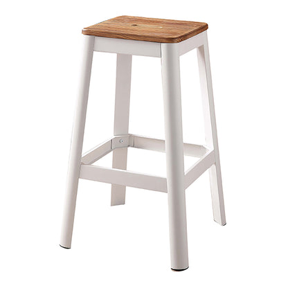 Natural and White Armless Bar Stool with Crossbar Support