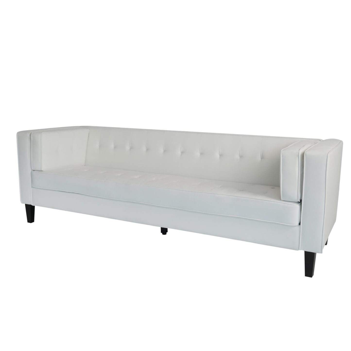 3-Seater Sofa, Upholstered Tufted Coach, Velvet Sofa, Ivory White